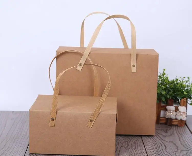 Handle Kraft Paper Gift Box Package, Paper Favor Bag Cupcake Packing Cake Boxes Gift Box with Handle Kraft Nuts Box Wholesale