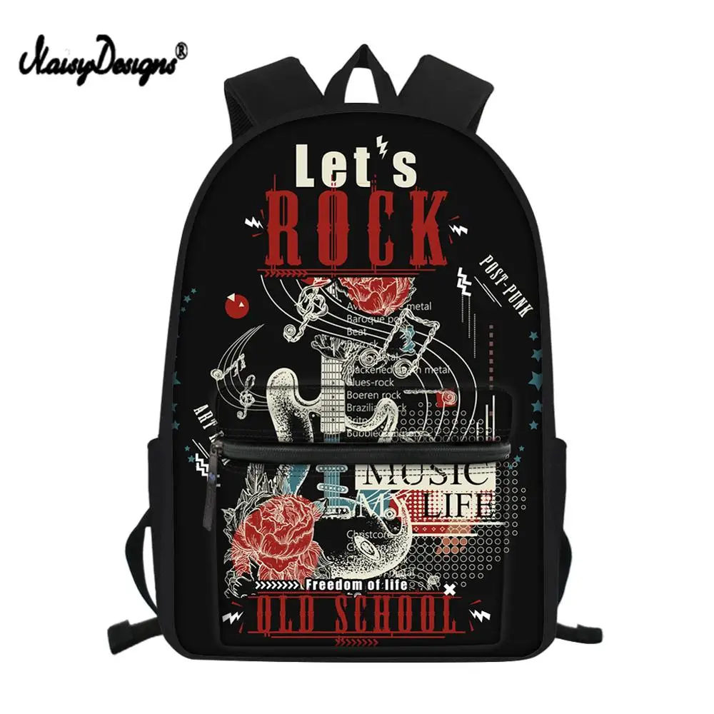 NOISYDESIGNS Student Backpack Let's Rock Music Design Printing For Boys Girls 3D School Supplies Women Bags Men Laptop Rucksack