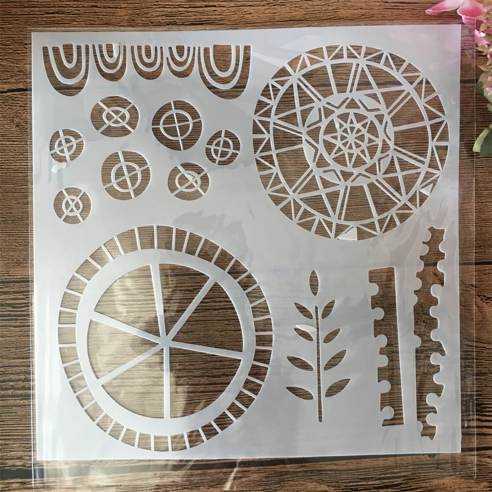 20*20cm Geometry Round Leaves DIY Layering Stencils Painting Scrapbook Coloring Embossing Album Decorative Template