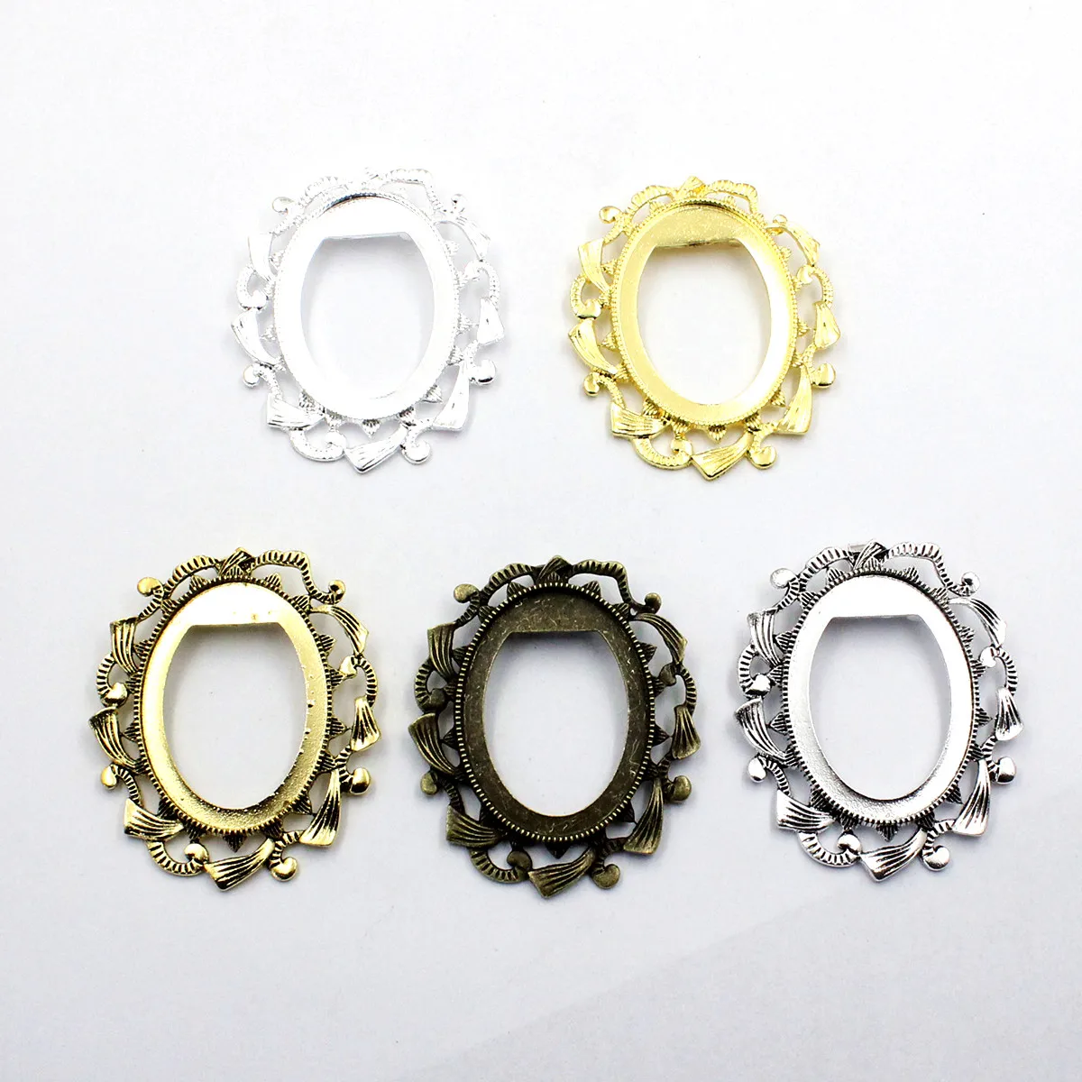 Fit 30x40mm Oval Cabochons Pattern Glass Brooch Blank Setting Bezel Tray Base For DIY Making Accessory 5pcs K06291