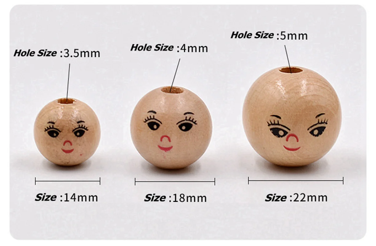 Girl Face Painting Big Round 14mm 18mm 22mm Natural Wood Loose Woodcraft Beads for DIY Crafts Handcraft Jewelry Making