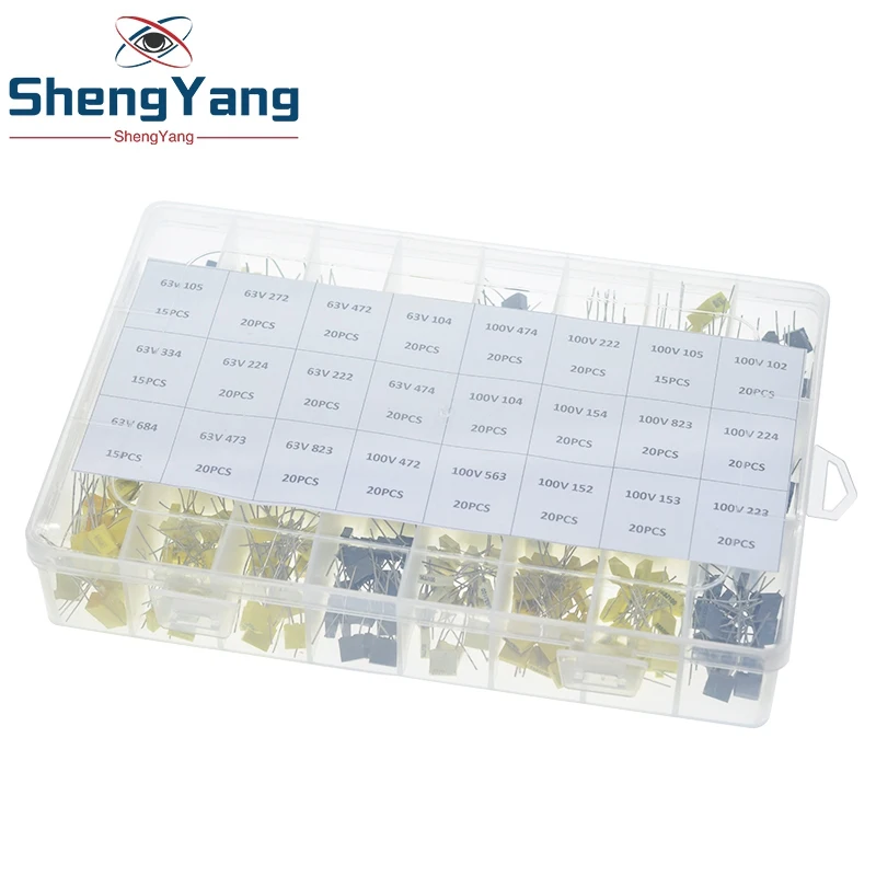 

TZT 460PCS/BOX 63V 100V 24 Value Correction Capacitor Package Kit Polypropylene Safety Plastic Film 105-823 Set