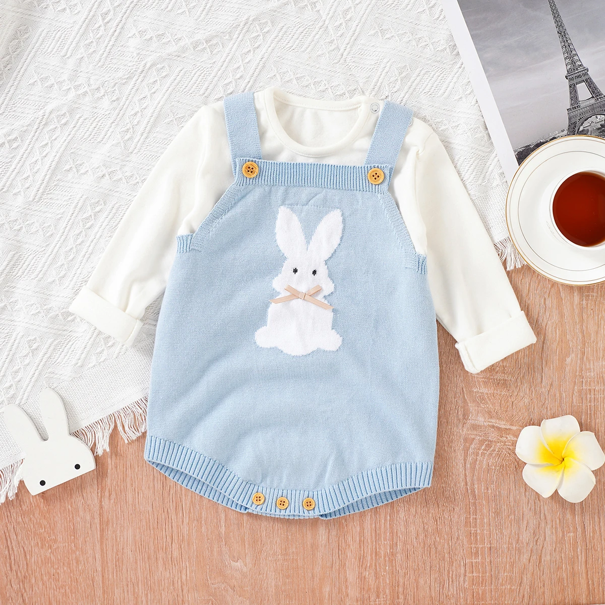 Newborn Baby Bodysuits Spring Easter Rabbit Pattern Infant Boys Girls Knit Onesie Coveralls 0-18m Toddler Kids Netural Jumpsuits