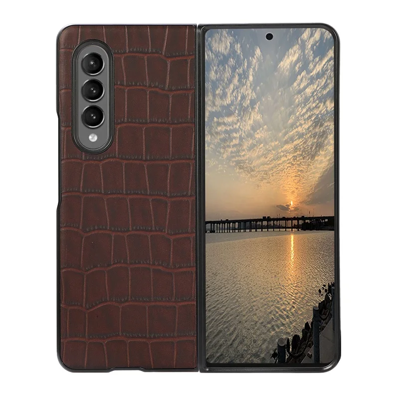 Real Genuine Leather Slim Case For Samsung Galaxy Z Fold 4 3 Fold4 Fold3 Cover Luxury Crocodile Mobile Phone Shell Accessories