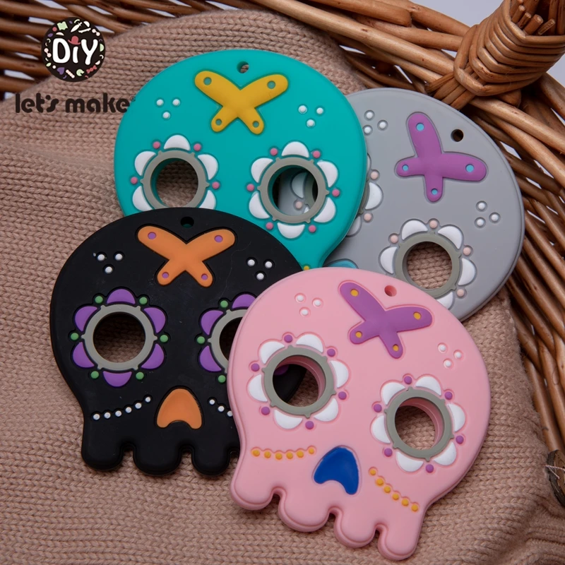 Let'S Make 6PC Halloween Pumpkin Skull Bat Silicone Baby Teether Baby Toys Food Grade Silicone Beads Manual DIY