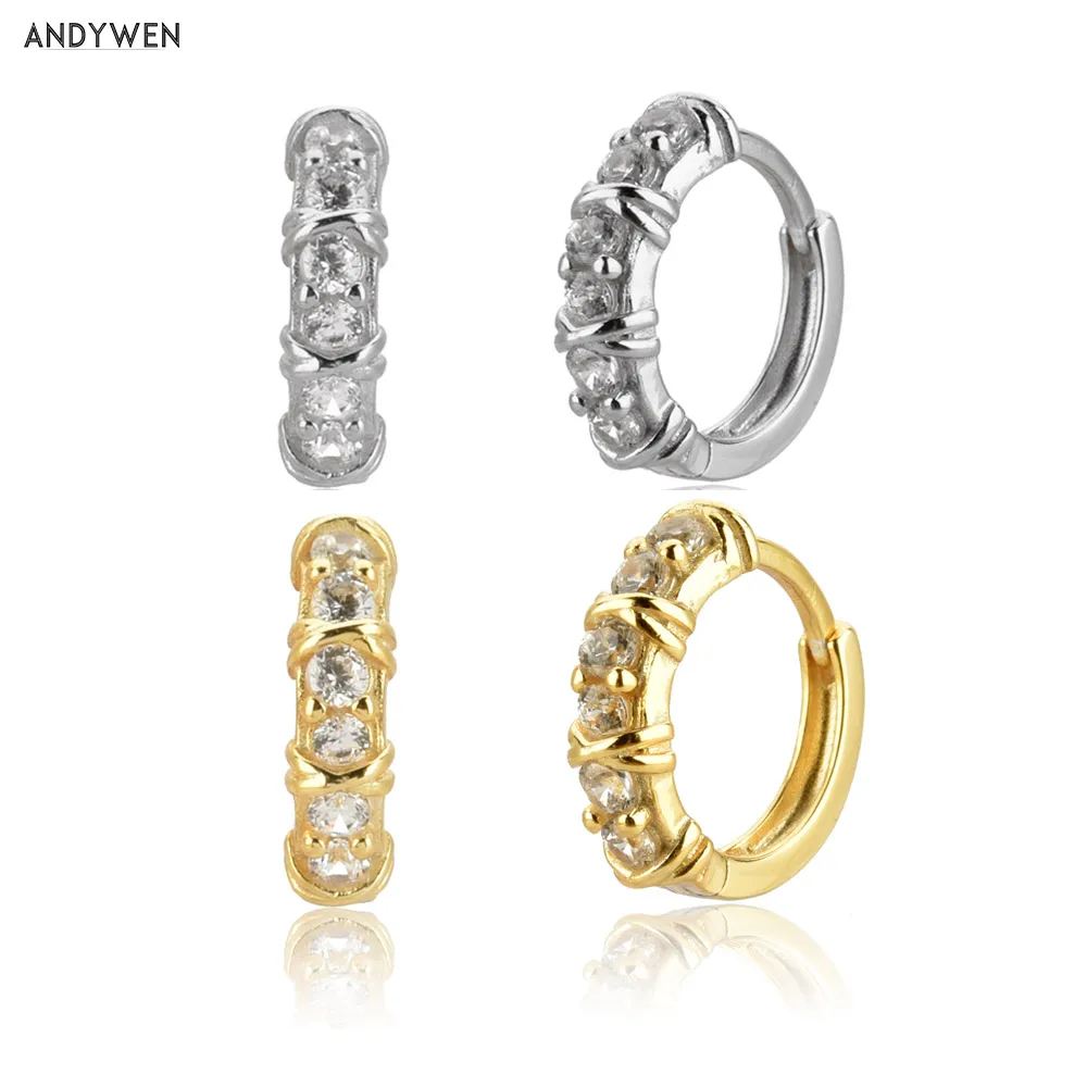 ANDYWEN 925 Sterling Silver Twist Zircon Huggies Women Middle Loops Hoops Piercing Luxury 2020 Fine Jewelry For Rock Punk Women