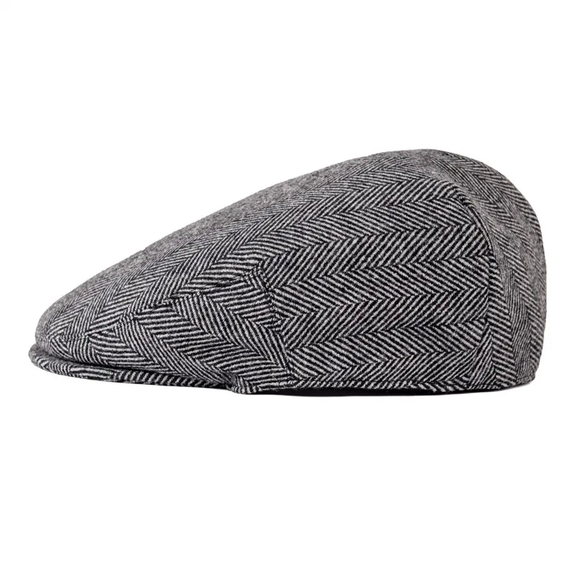 Feinion Summer Hat Autumn Men Cap Wool Blend Flat Caps Large Check Herrinbone Hats 721