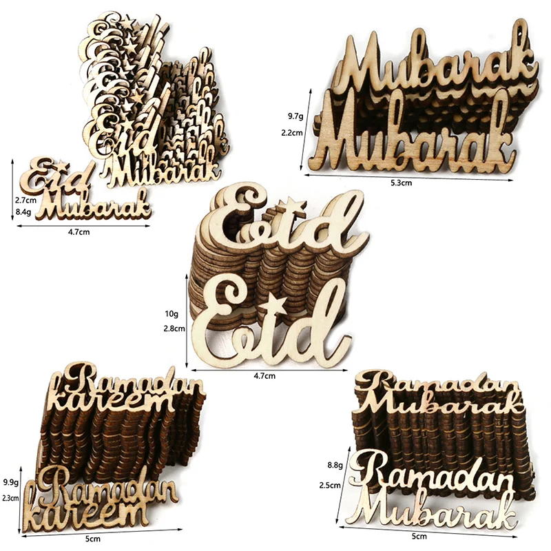 15pcs Wooden Eid Mubarak Ramadan Wood Chips Laser Cut Wood Confetti Table Scatter Islam Mubarak Kareem Party Ornament Decor