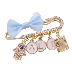 customise english name islam hamsa hand of fatima Allah quran book Baby brooch Pin