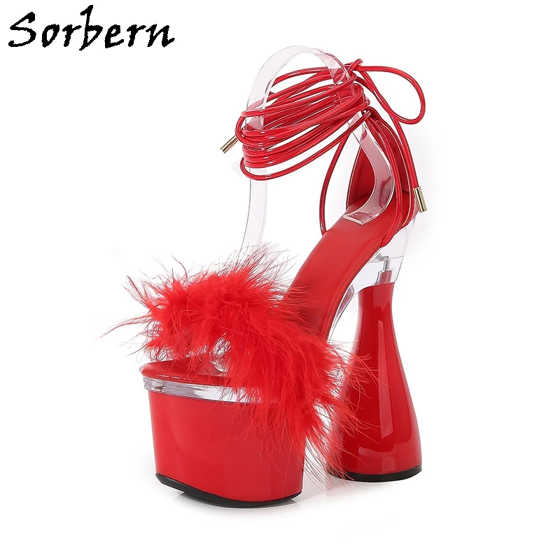 

Sorbern 17Cm Ostrich Women Sandals Ankle Straps Gladiator Style Summer Shoes Block Heel Night Club Footwear For Crossdresser