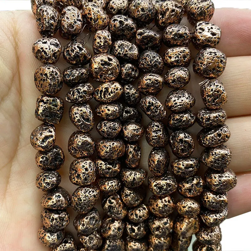 

YWROLE Natural Stone Red Copper Color Lava Rock Irregular Rough Spacer Beads For Jewelry Making DIY Bracelet Necklace 8-10MM