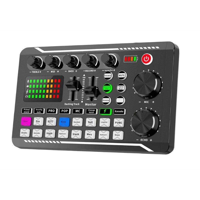 2021 neue F998 Soundkarte Mikrofon Sound Mixer Soundkarte Mischen Konsole Verstärker Für Telefon PC