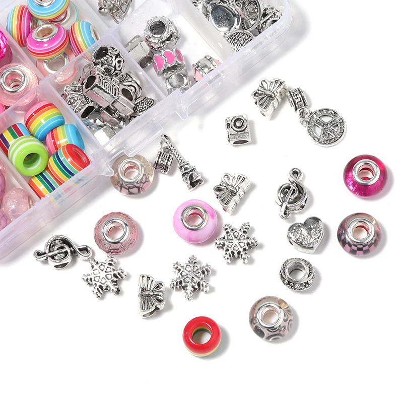 Resin Beads Glitter Big Hole DIY Spacer Beads for Jewelry Making Bead Fit Pandora Charm Bracelet Snake Chain Necklace