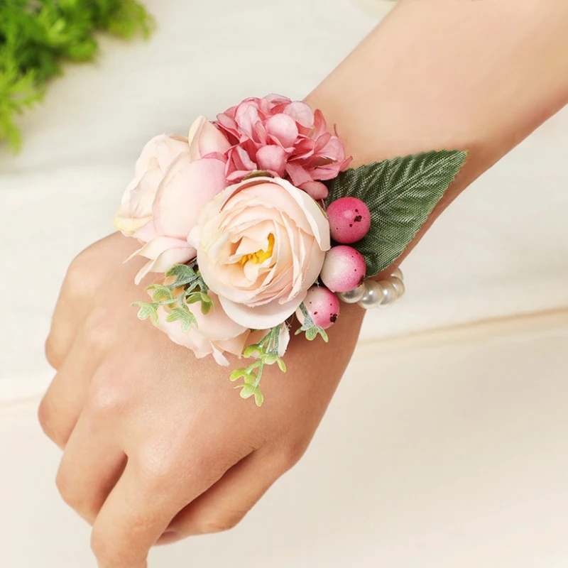 Korean Wrist Corsage Bridesmaid Sisters Hand Flowers Artificial Bride Flowers for Wedding Dancing Party Decor Bridal Prom