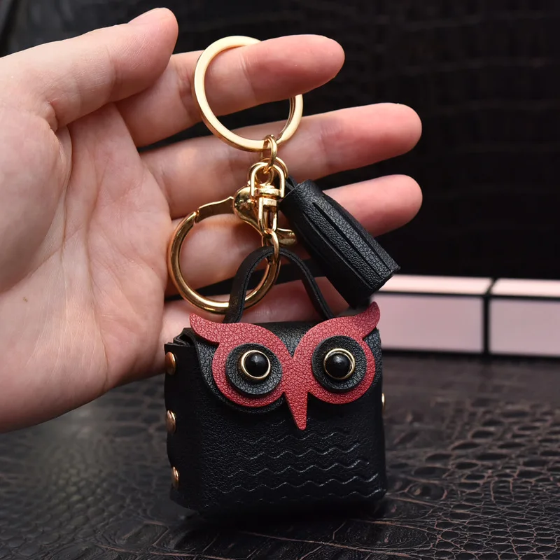 1 PC Cute Key Bag Owl Coin Purse Mini School Bag Car Key Chain Pendant Lady Wallet PU Leather Coin Purses Coin Purse Keychain