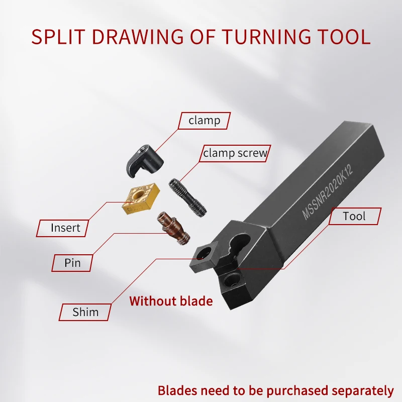 MSSNR1616H12/MSSNL2020K12/MSSNR3232P12 External turning tools, CNC machining tools and SNMG12 inserts