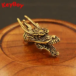Handmade Bronze Mini Long Horn Dragon Head Key Pendants Car Keychain Charms Vintage Copper Men Women Keyring Bag Pendant Jewelry