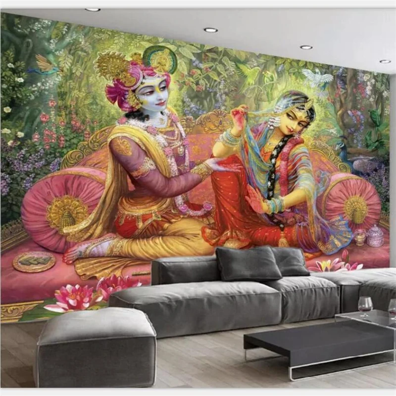 

wellyu Custom mural living room bedroom oil painting beautiful background wall Indian beauty TV sofa decoration painting