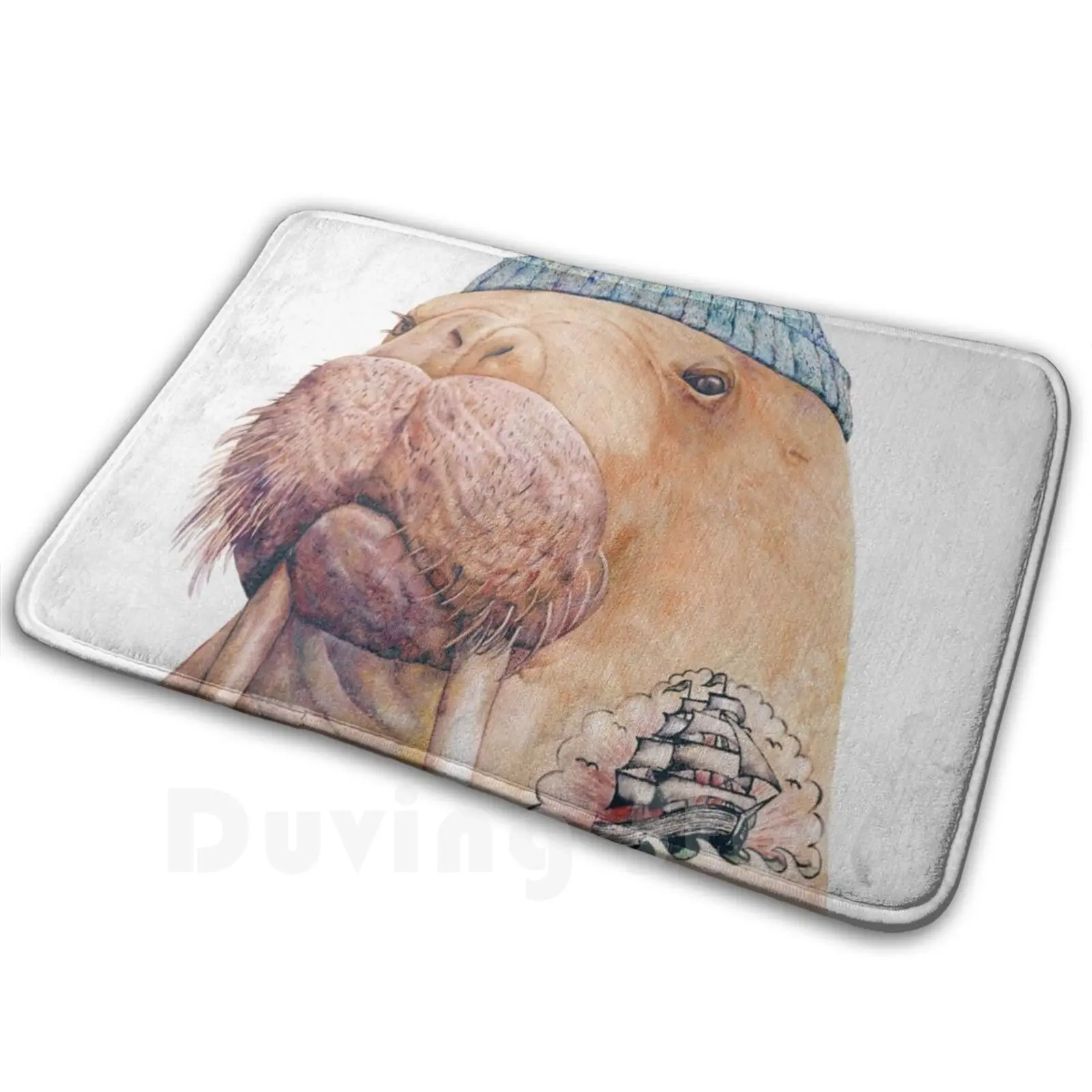 Tattooed Walrus Mat Rug Carpet Anti-Slip Floor Mats Bedroom Walrus Tattoo Tattoo Flash Tattooed Sea Animals Sailor Fisherman