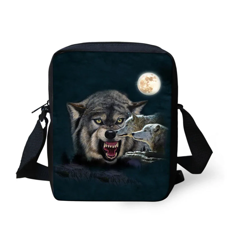 Teen Boys Casual Messenger Bags Cool Animal Wolf 3D Printing Ladies Mini Cross-body Bag Mini Travel Handbags