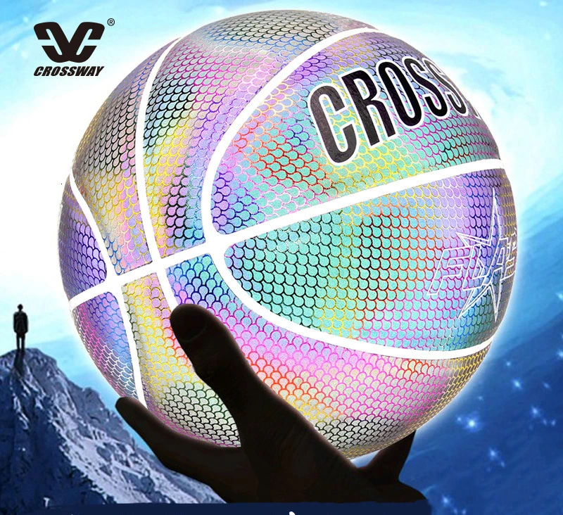 Holographic Reflective Basketball Ball Wear-Resistant Luminous Night Light Ball Basketball Glowing Basketball Ball With Bag Pin