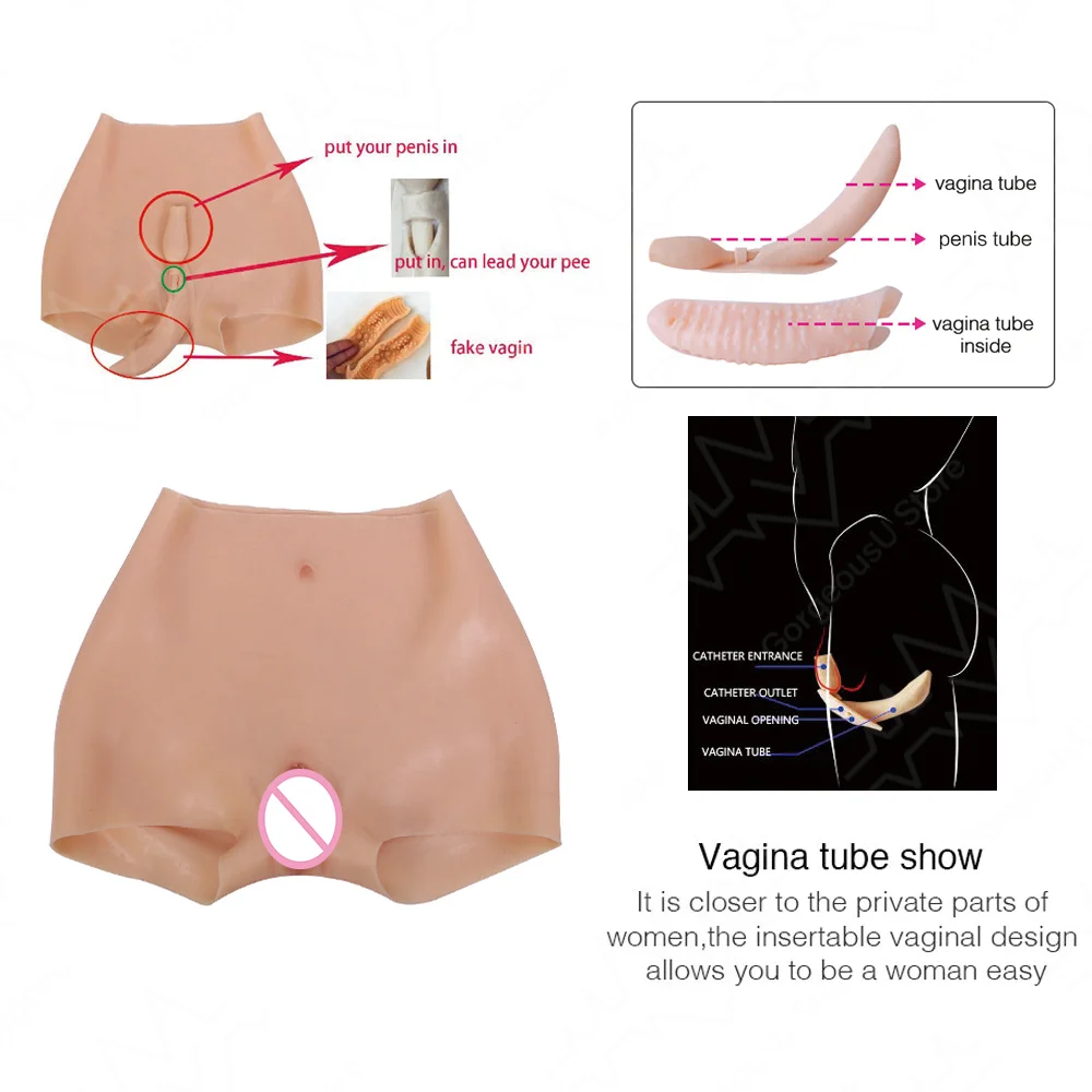 Silicone Realistic Vagina Pants Shemale Crossdresser Pussy Panties Transgender Artificial Sex Fake  Underwear Enhancer Hip