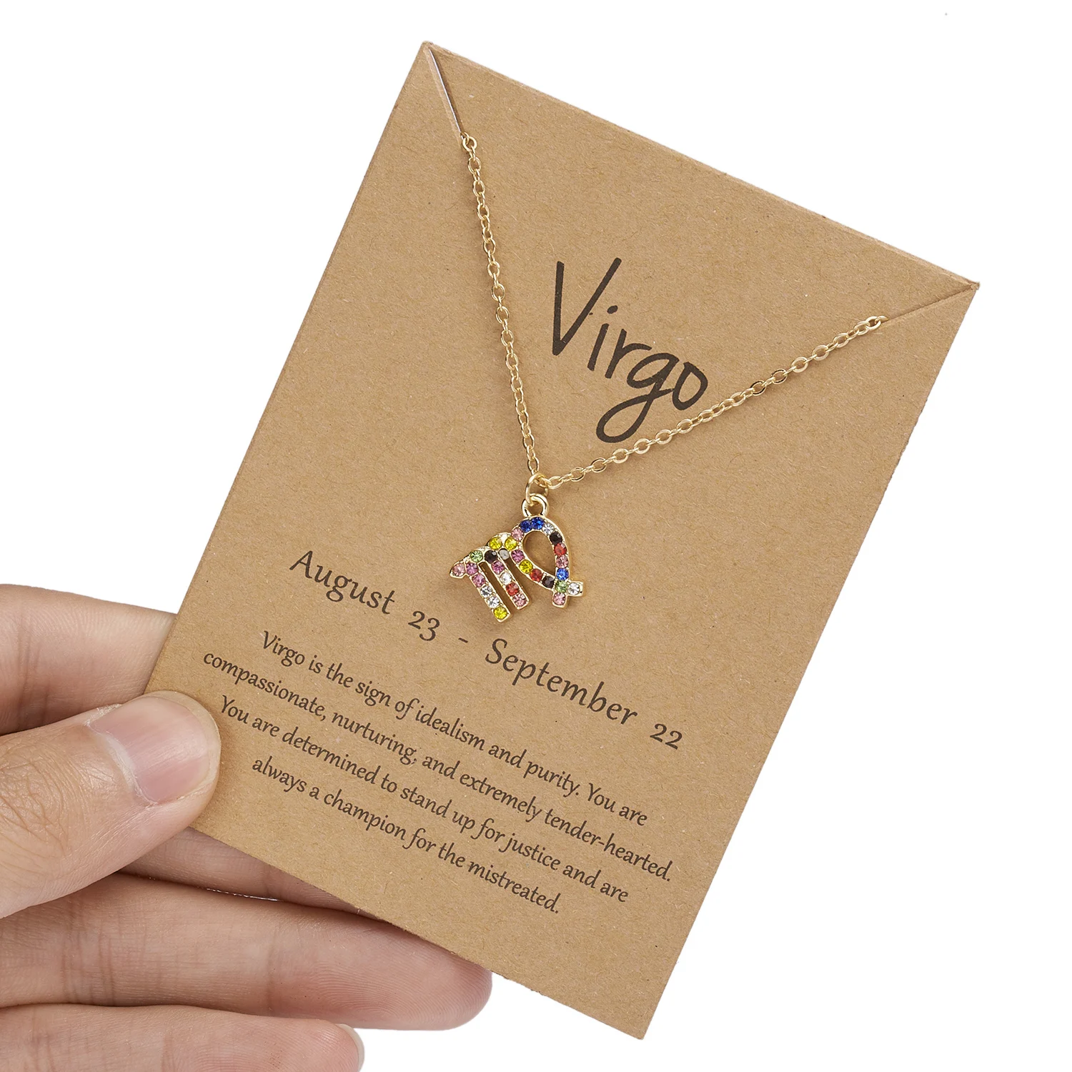 New Colorful Rhinestone Zodiac Sign Necklace for Women Gold Color Chain Constellation Pendant Choker Wedding Birthday Jewelry