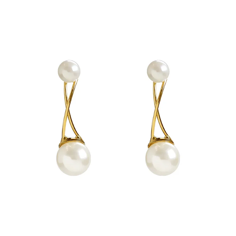 S925 Silver Needle Cross Imitation Pearl Simple Temperament Fashion Earrings Personality Wild Women Earrings Jewelry Accessories