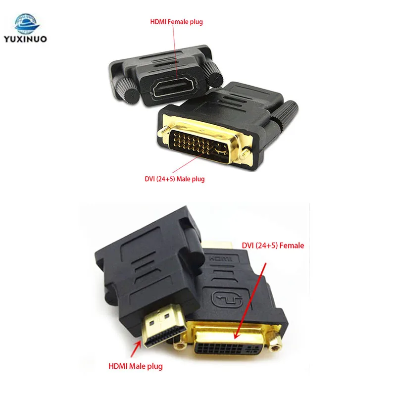 1pcs 24K Gold-Plated Connector DVI (24+1)/(24+5) to HDMI-compatible Male Female Plug Converter Adapter For 1080P HDTV Projector