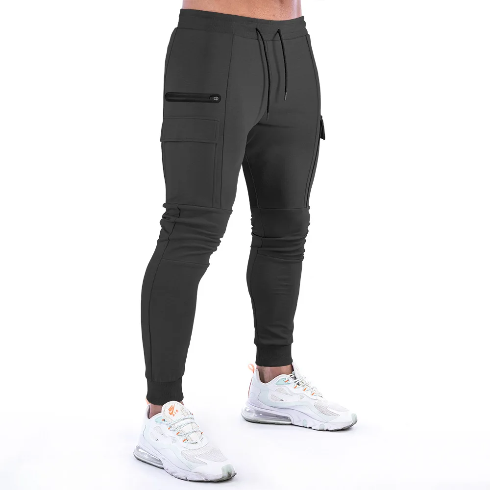 Men\'s muscle fitness running training sports cotton trousers men\'s breathable slim fit casual health pants pockets