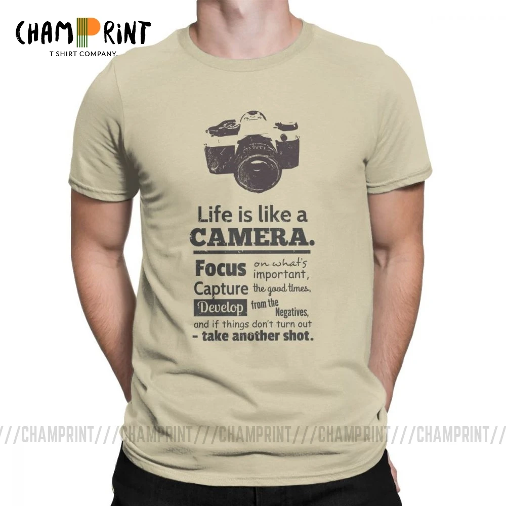 Vintage Chic Life Is Like A Camera T-Shirts for Men Cotton T Shirt Photographer Short Sleeve Tees Plus Size Clothing