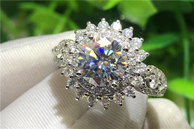 Custom Solid 18K Au750 White Gold Women Wedding Party Engagement Ring 1 2 3 4 5 Carat Round Moissanite Diamond Ring SunFlower