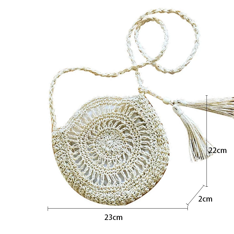 Rattan gewebte Frauen Stroh Umhängetasche kleine Clutch Geldbörse und Handtasche Sommer Strand tasche Frau Quaste Schulter Umhängetasche – Detail 22