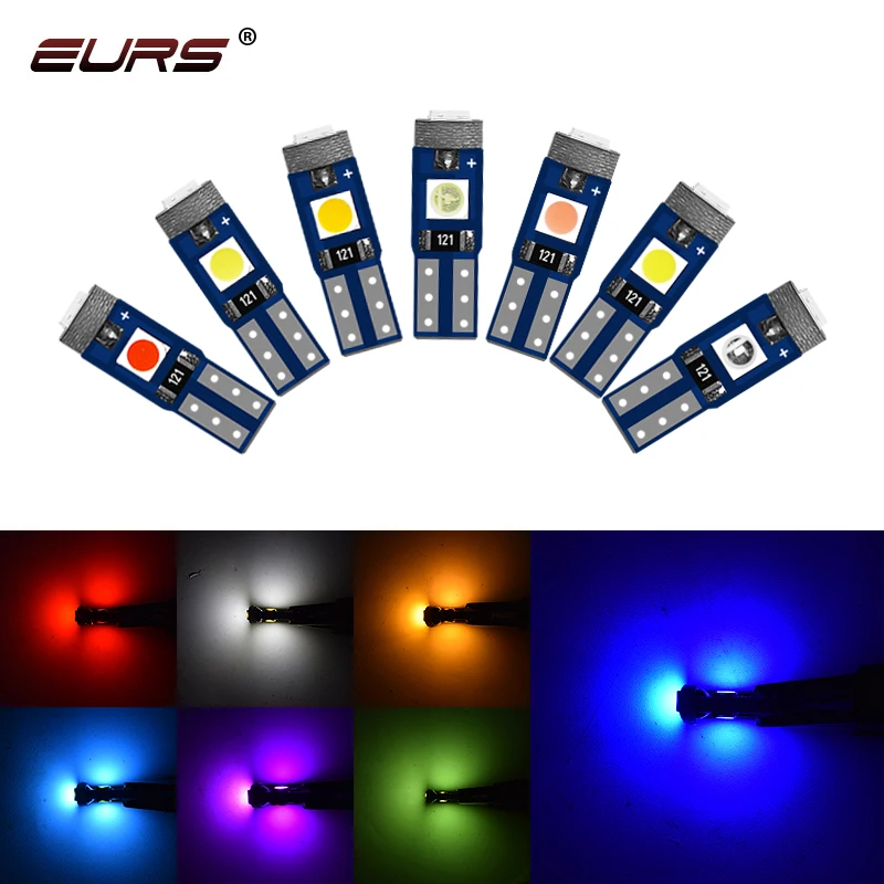 EURS T5 Led Bulb W3W W1.2W Led Car Interior Lights Auto Side Wedge Dashboard Gauge Instrument Lamp 12V White yellow