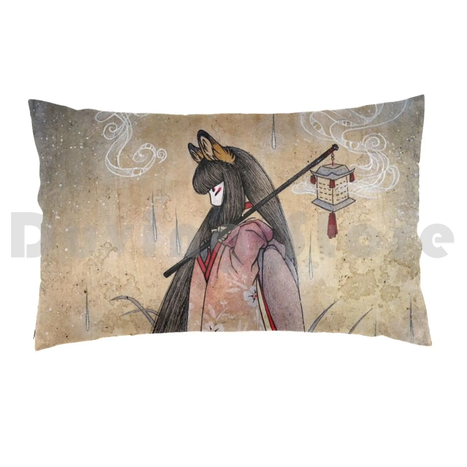 Bad Thoughts-Fox Yokai Pillow Case Printed 35x50 Fox Yokai Youkai Gumiho Kumiho Huli Jing