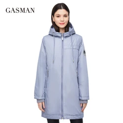 GASMAN Fashion windproof warm women's jacket Long zipper down parka hooded down jacket for women autumn solid cotton coat Female