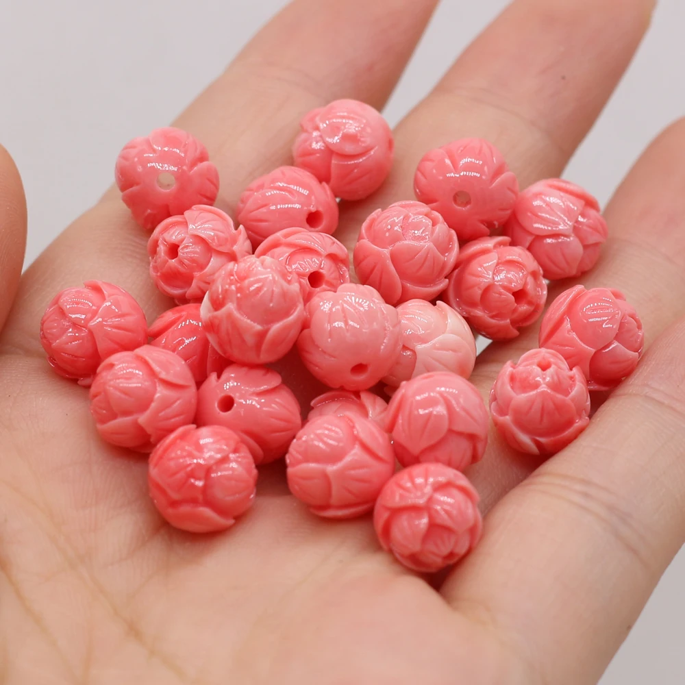 10Pcs Natural Corals Beads Red Round Flower Shape Loose With Holes Beaded For Jewelry Making DIY Bracelet Necklace Accessories