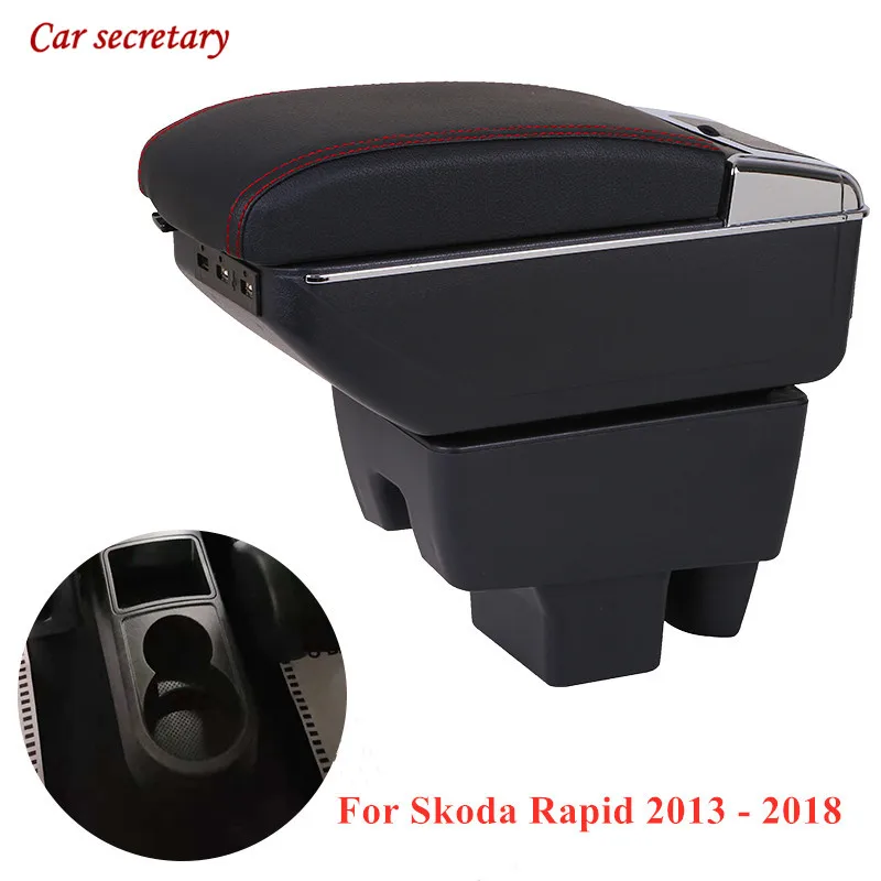 

For Skoda Rapid 2013 - 2018 Rotatable armrest box central Store content storage interior car-styling Cup holder with Auto parts