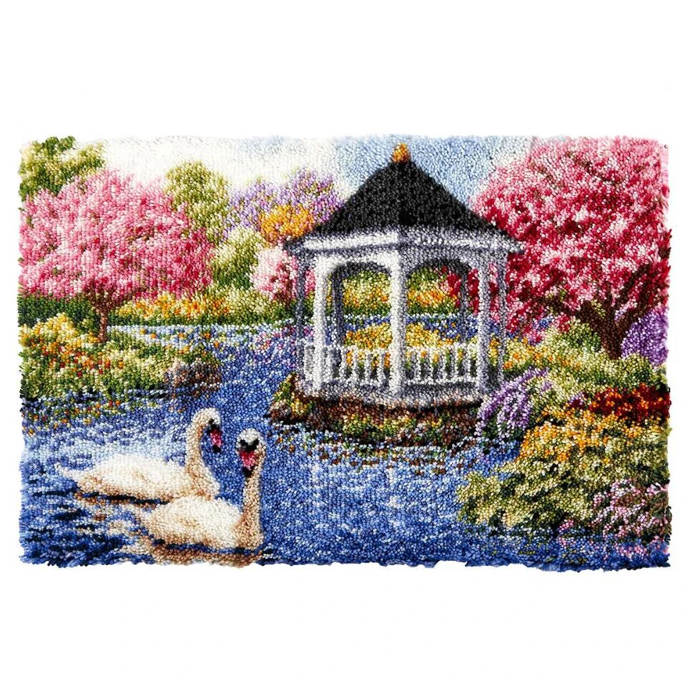 Tapestry Kits Scenery Latch Hook Rug Kits for Adults with Printed Canvas Carpet Embroidery Needlework Button Package DIY Rugs