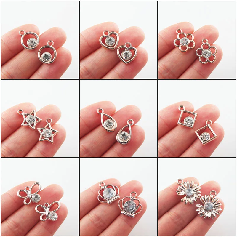 

30Pcs/Lot New Circle Animal Heart Star Teardrop Flower Charms Clear Acrylic Pendants KC Gold Color