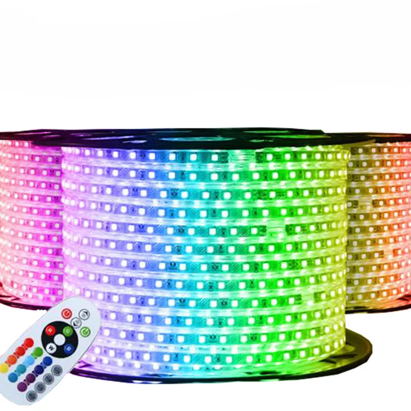 

50M Waterproof 220V 230V 240V 110v 120v 5050 RGB Flexible Smd Led Strip Lights Led String Changeable Ribbon 60led/m