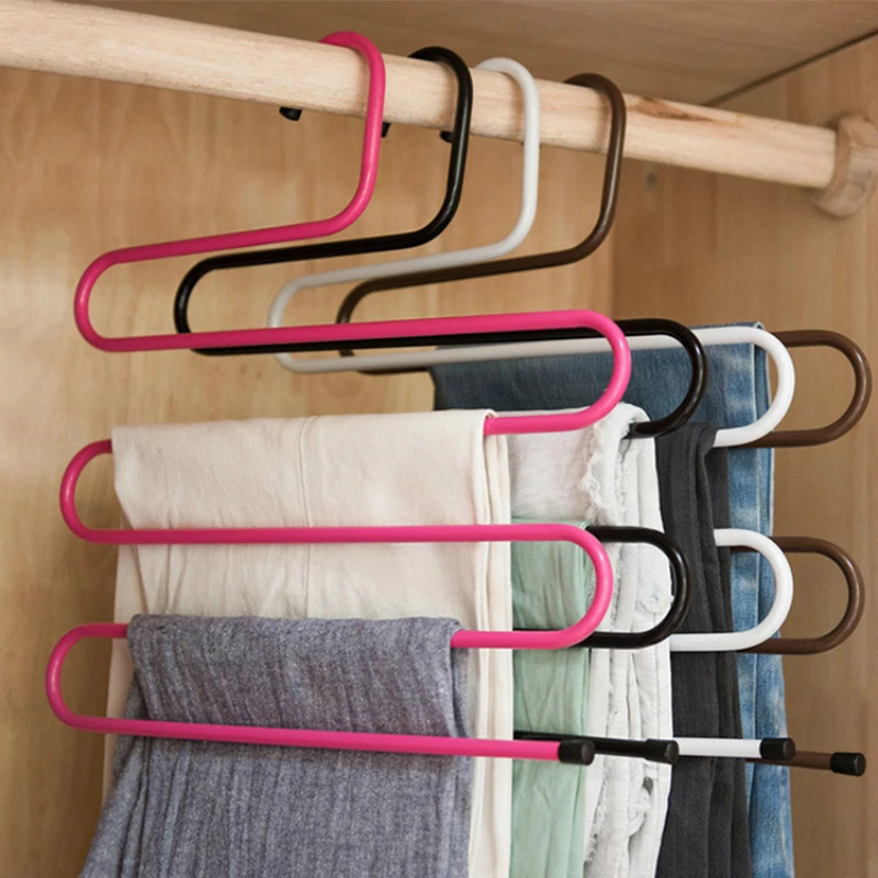 5 Layers S-Shape Iron Wardrobe Storage Hangers Pants Trousers Hanger Multi-Layers Clothing Storage Rack Closet Space Saver Rack
