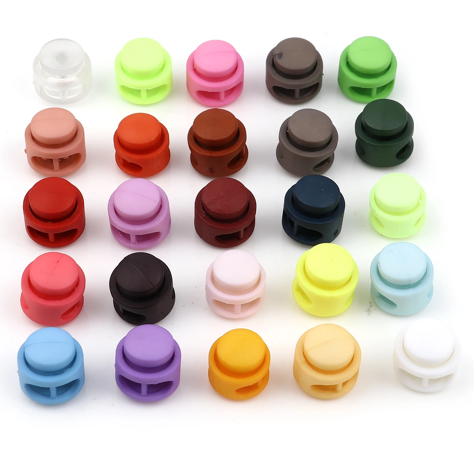 10pcs Round Plastic Toggle Clip Stopper Two holes Cord Lock Stopper Paracord Cord Lock Clamp Shoelace Cord Buckles 18mm Dia.