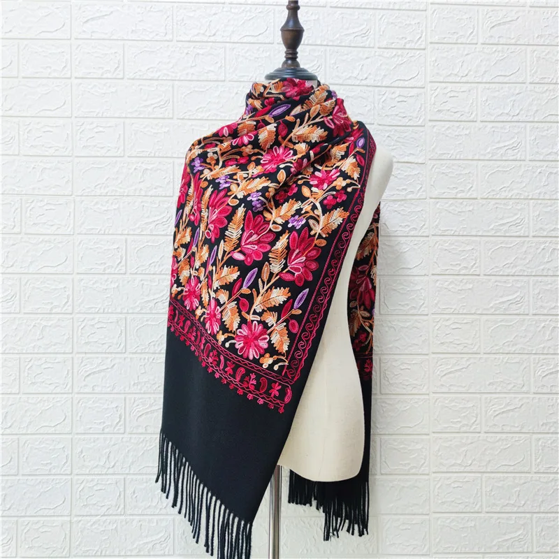 2021 New Embroidery Flower Shawl Scarf Women Cashmere Pashmina Warm Tassels Scarves Female Thick Travel Blanket Bufanda Mujer