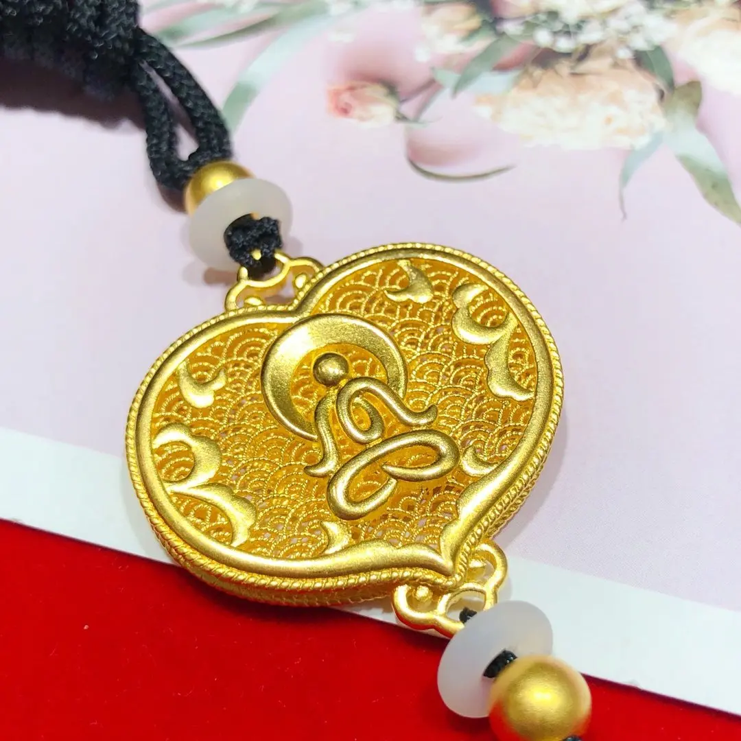 HX 24K Pure Gold Pendant Real AU 999 Solid Gold Charm Nice Shiny Heart Upscale Trendy Classic Fine Jewelry Hot Sell New 2023