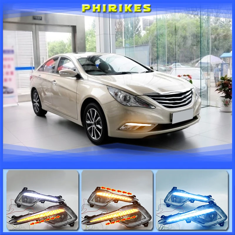 

2Pcs DRL fog lamp cover Daytime Running Lights headlight 12V Daylight For Hyundai Sonata 8 2013 2014