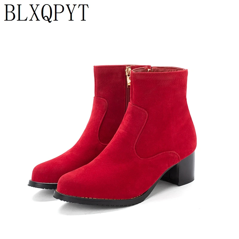 BLXQPYT Bigest taglia 31-52 inverno caldo stivaletti donna punta tonda tacchi alti 5cm pompe festa nuziale stivali da neve scarpe donna L-2