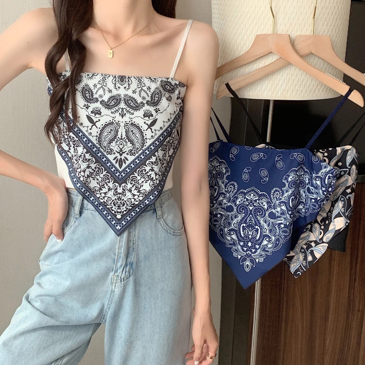 Printed Vintage Chinese Style Bellyband Camisole Top Summer Women Tank Crop Tops Girls Stretchy Sleeveless Tee shirts For Female