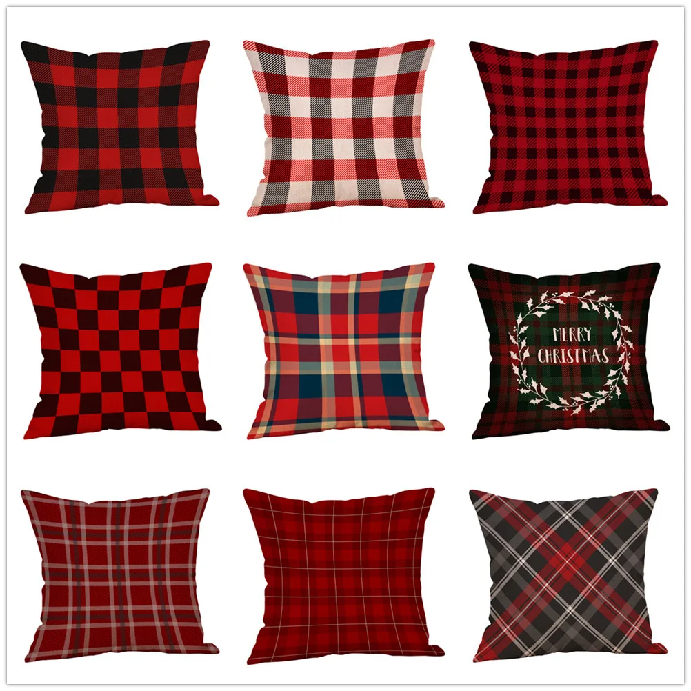 2021 Popular Christmas Plaid Sofa Pillows and Pillowcases Christmas Elk Letters Printed Home Decor Cushion Cover