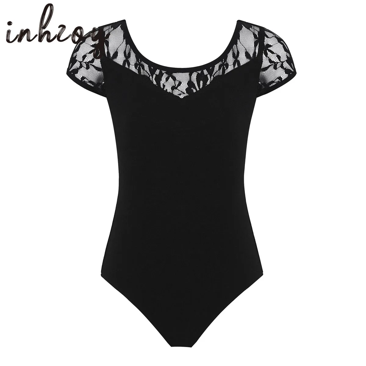 Girls Lace Splice Leotard Kids Dance Team Basic Cap Sleeve Ballet Gymnastics Active Unitard Bodysuit Dance Costumes